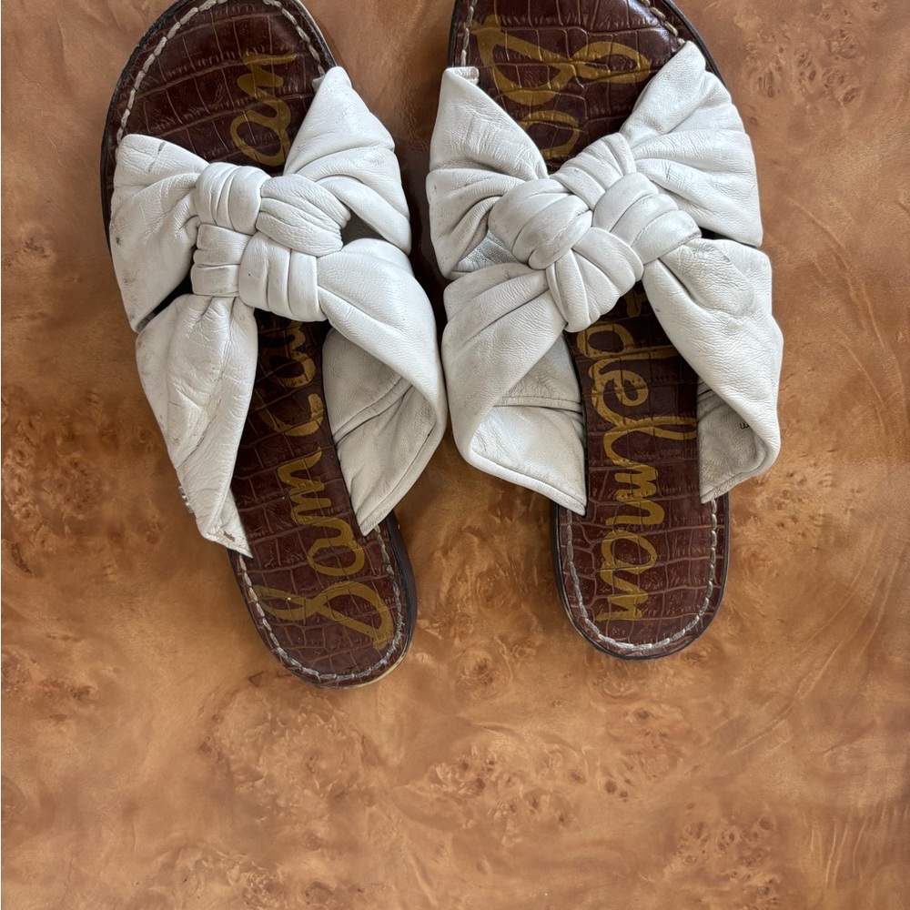 Sam Edelman White Sandals with Elegant Bow Accent